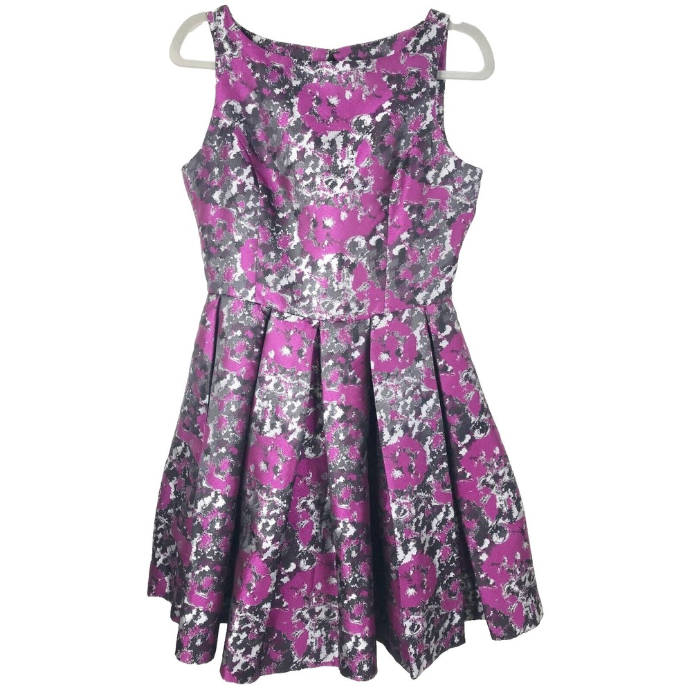 BB Dakota Dress Womens 6 Purple Black Metallic Floral Fit Flare Rockabilly Party